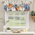 thumbnail image 2 of Fall Orange Blue Curtain Valances for Windows, Kitchen Valance Window Treatments Panel 2 Pack, Thanksgiving Floral Botanical Vintage Rod Pocket Short Curtains for Bathroom Bedroom 42 x 18 Inch, 2 of 8