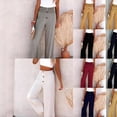 thumbnail image 2 of Pantalones anchos casuales, elásticos, de lino y algodón de color sólido para mujer de primavera y verano de estilo europeo y americano., 2 of 6