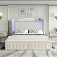 thumbnail image 6 of Homfa Queen Size LED Bed Frame with Storage Drawers, 54in Tall Velvet Upholstered Headboard Platform Bed with Wingback Buttons Headboard, Beige, 6 of 11