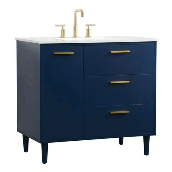 Elegant Decor Baldwin 36" Solid Wood and MDF Bathroom Vanity in Blue