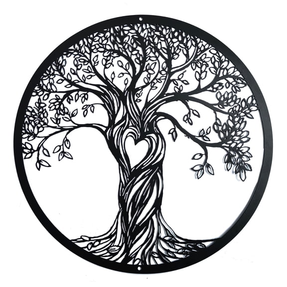 Metal Wall Decor, Tree Art Wall Sculpture, Metal Wall Art Hanging for Home Decor, Tree of life 12 inch, Black