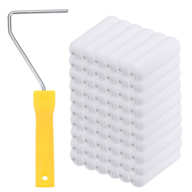 Unique Bargains Ensemble de Rouleaux de Peinture 50 Paquets Éponge de 4 Pouces Petit Rouleau de Peinture Brosse avec Poignée