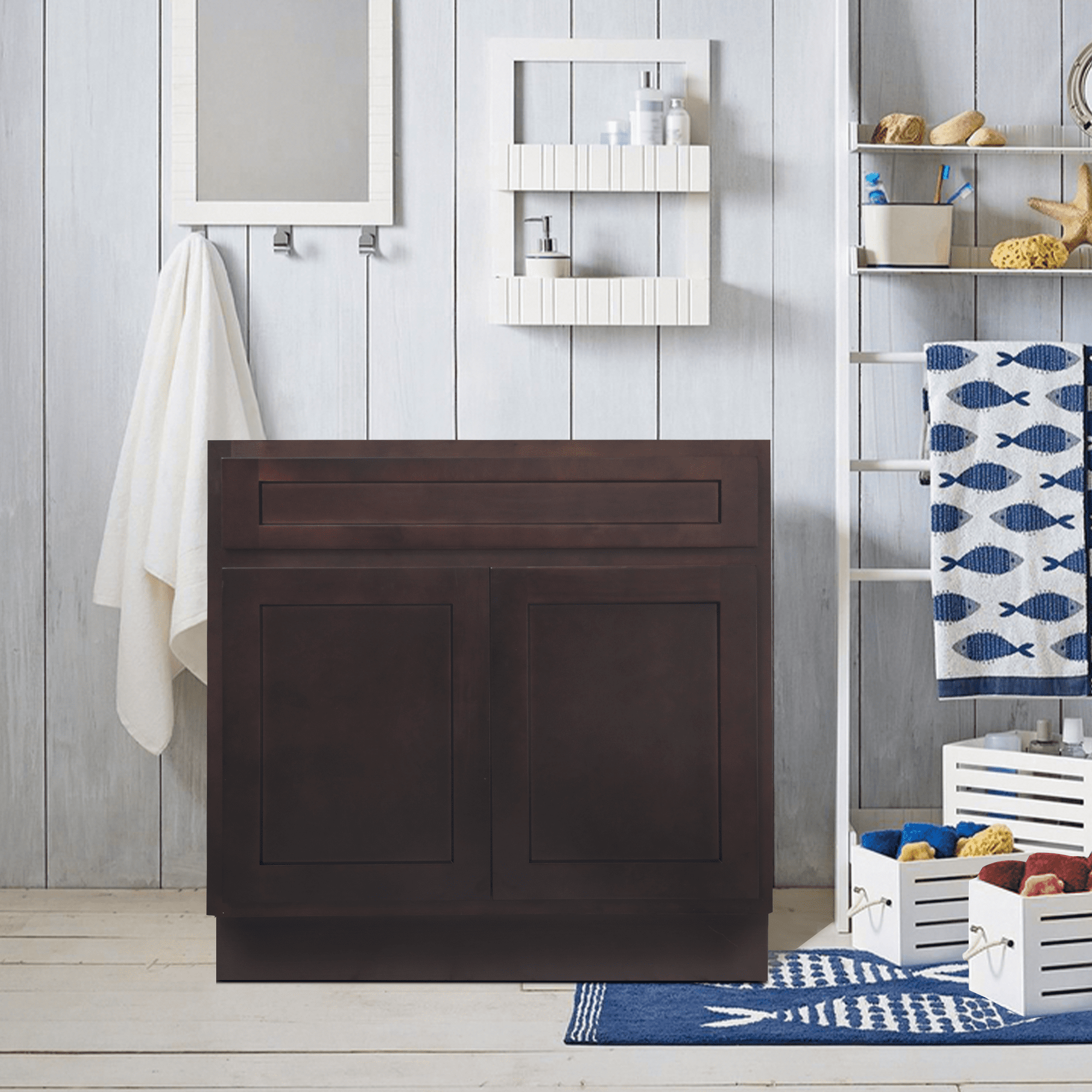 Vanity Art 30 Inches Bathroom Cabinet Solid Wood Modern Storage Floor With Double Shutter Doors Brown Finish Va4030 B Com - 30 Inch Unfinished Bathroom Vanity Base Cabinet With Drawers
