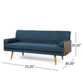 thumbnail image 3 of GDF Studio Aidan Mid Century Modern Tufted 3 Seater Sofa with Bolster Pillows, Navy Blue Fabric and Dark Walnut, 3 of 9