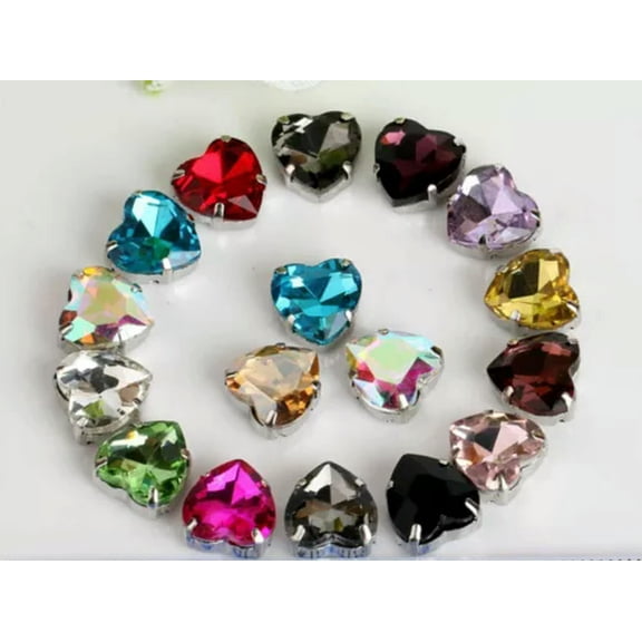 EOEMY 20 Crystal Glass Heart Rhinestones Rose Montees 10X10mm Beads Colour Choice-Silver   Mixed Colour Crystal