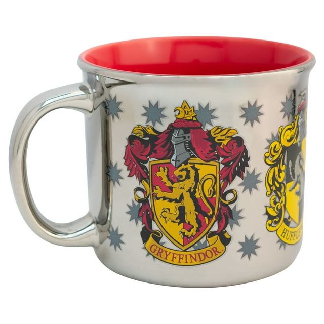Taza Cerámica Iridiscente Bitono, Harry Potter Escudos Hogwarts, Tarro para Bebidas Calientes, Capacidad 430 Ml