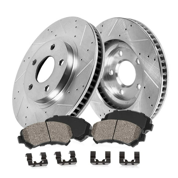 Callahan Front Drilled Slotted Brake Disc Rotors and Ceramic Brake Pads + Hardware Brake Kit For 2015 2016 2017 2018 2019 2020 Sedona