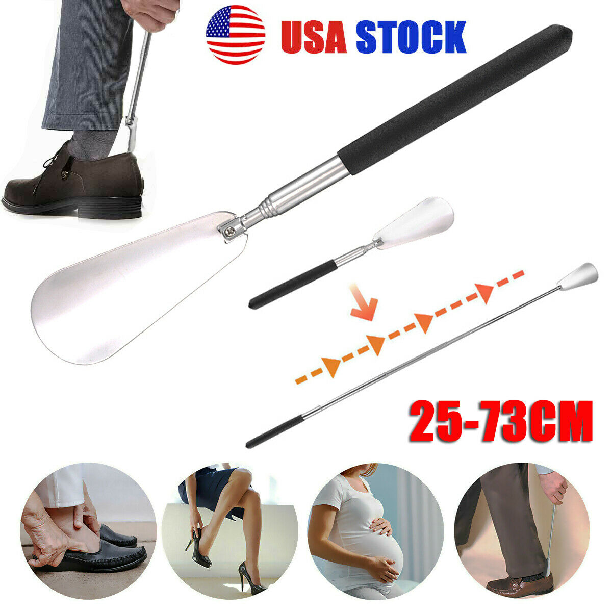 Long Handled Shoe Horn (25 Inch) Stainless Steel Shoe Horn for Men