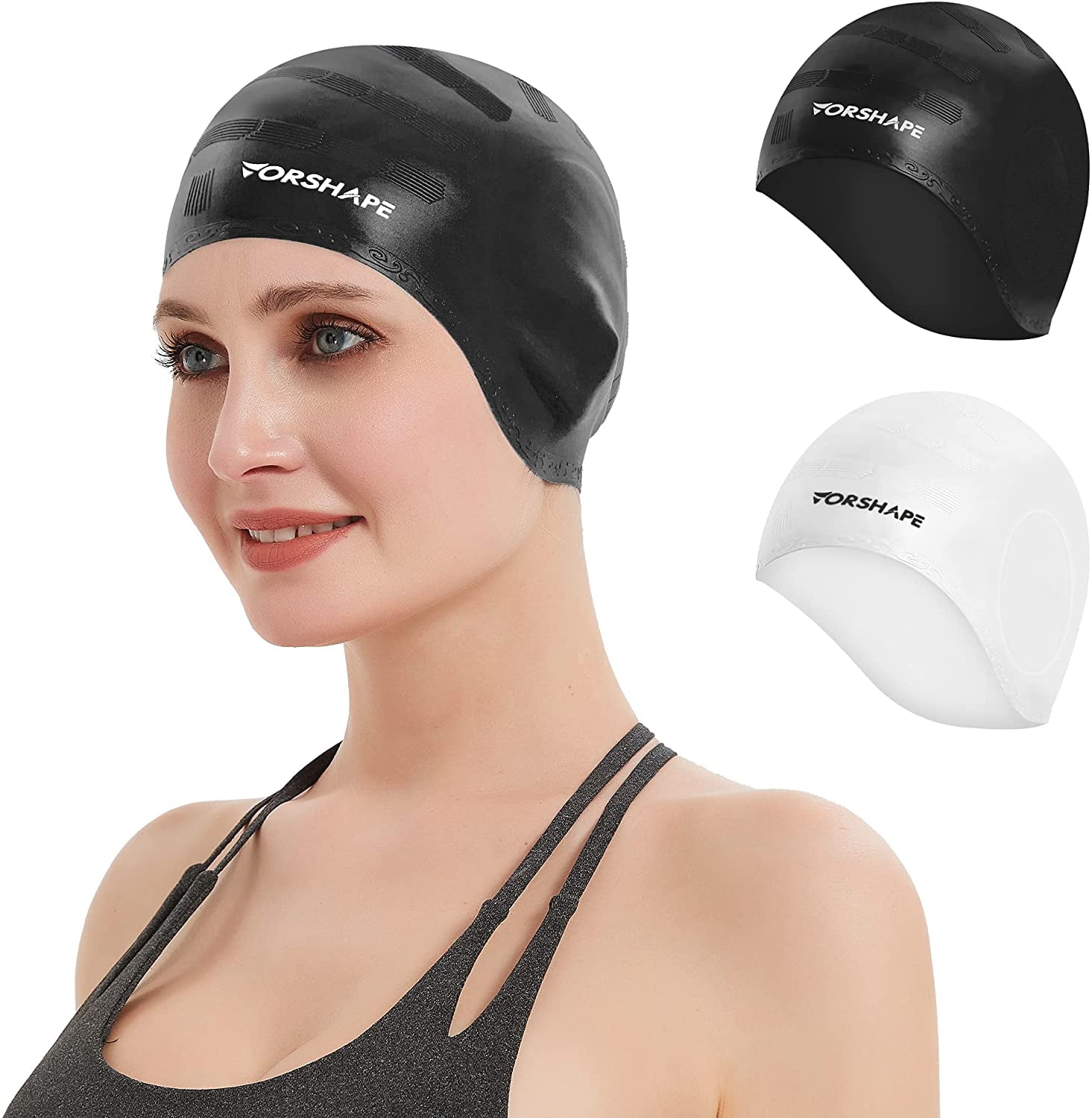 AIMTYD Unisex Swim Caps Cover Ears (2 Pack), Flexible Silicone Swimmer