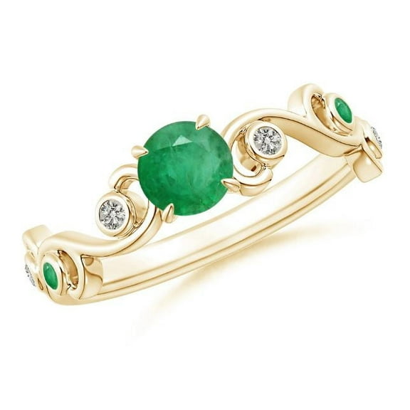 Round Shape Green Emerald CZ Diamond Band Ring Women 925 Sterling Silver Yellow Gold Plated May Birthstone Christmas New Year Gift Gemstone Jewelry
