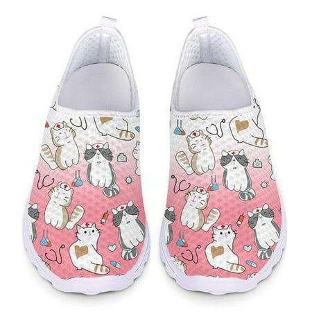 

Cartoon Nurse Sketch Print Slip On Flats Woman Loafers Summer Mesh Casual Shoes for Women Ladies Sneakers Nursing Shoes Big Size