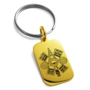 Stainless Steel Aztec Ollin Third Eye Rune Engraved Small Rectangle Dog Tag Charm Keychain Keyring