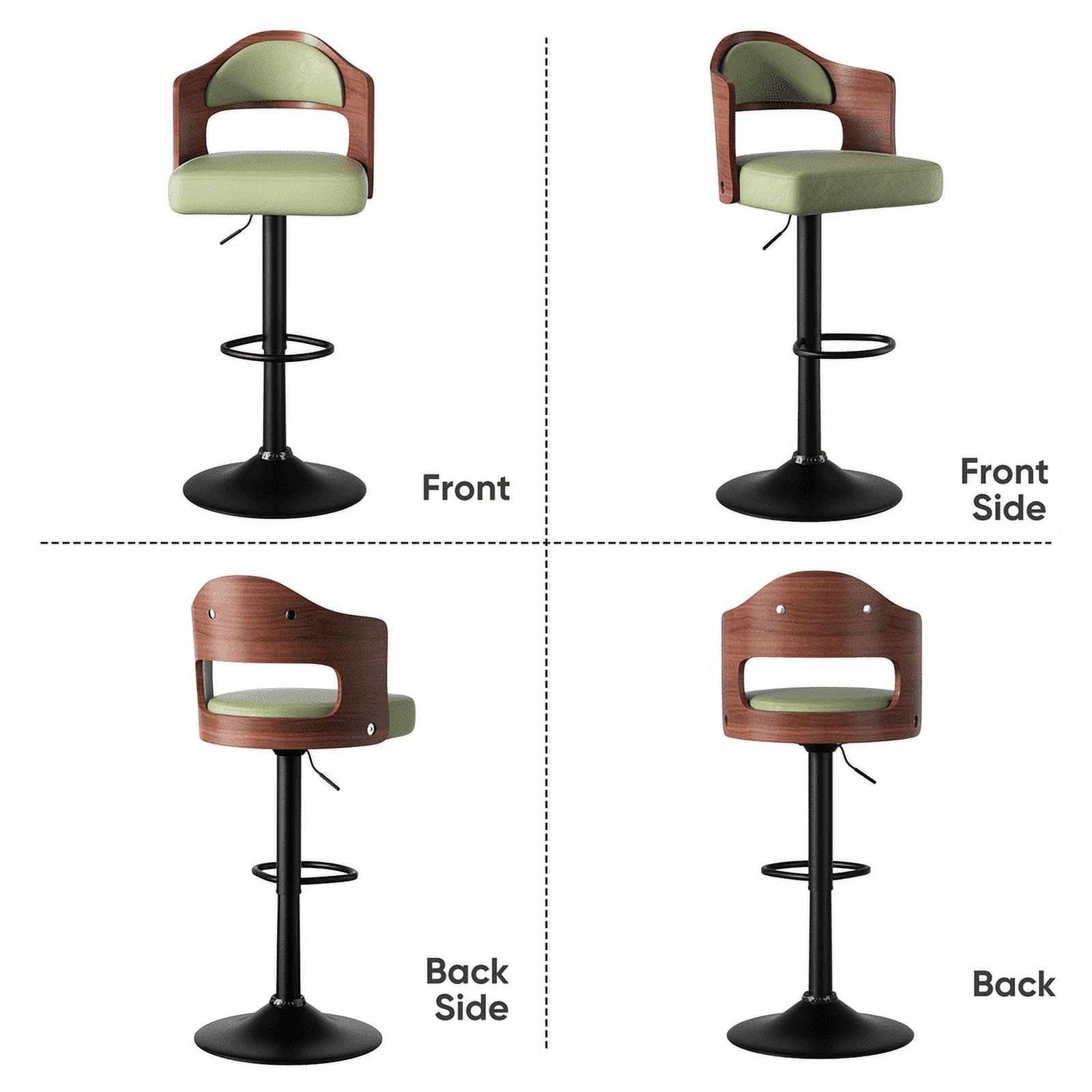 Hawsaiy Wooden Bar Stools Set of 2, Adjustable Height 24.5-33.5IN, Wooden Bar Chairs with PU Leather Upholstery, Back & Footrest for Kitchen, Dining, and Home Bar