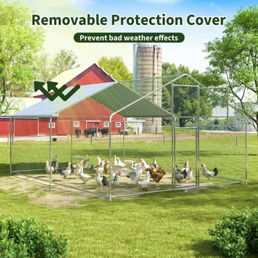 Yamissi Large Metal Chicken Coop with Run, 13.1x9.8x6.6 ft Walk-in Poultry Cage with Waterproof Cover for Yard, Hen House, Duck and Rabbit, Silver
