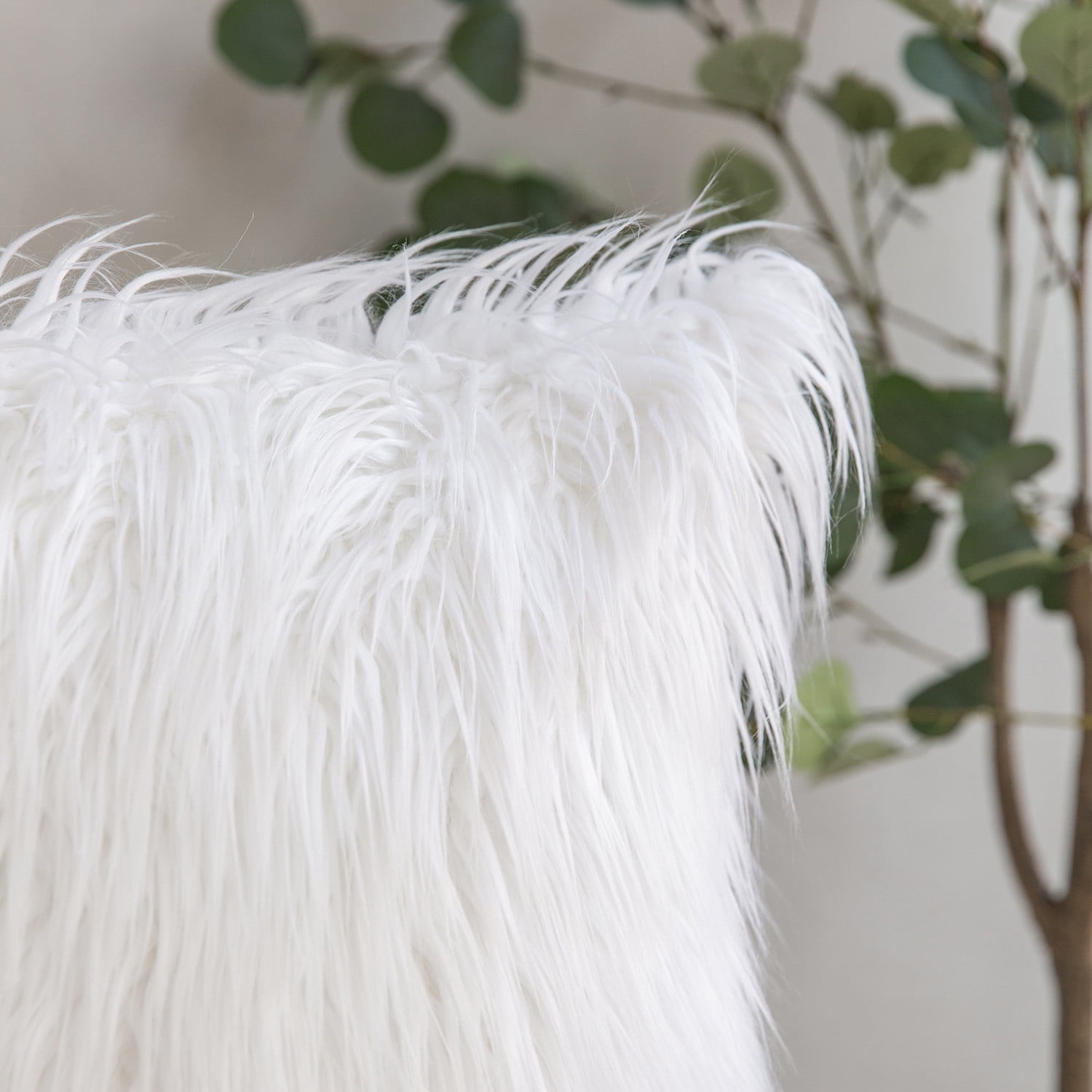 Phantoscope Designer's Choice Decorative Throw Pillow Set, Fluffy Faux Fur & Pom Pom Velvet Bundle, for Sofa Couch Bedroom, 18" x 18", White Fur and Pink Velvet, 2 Pack