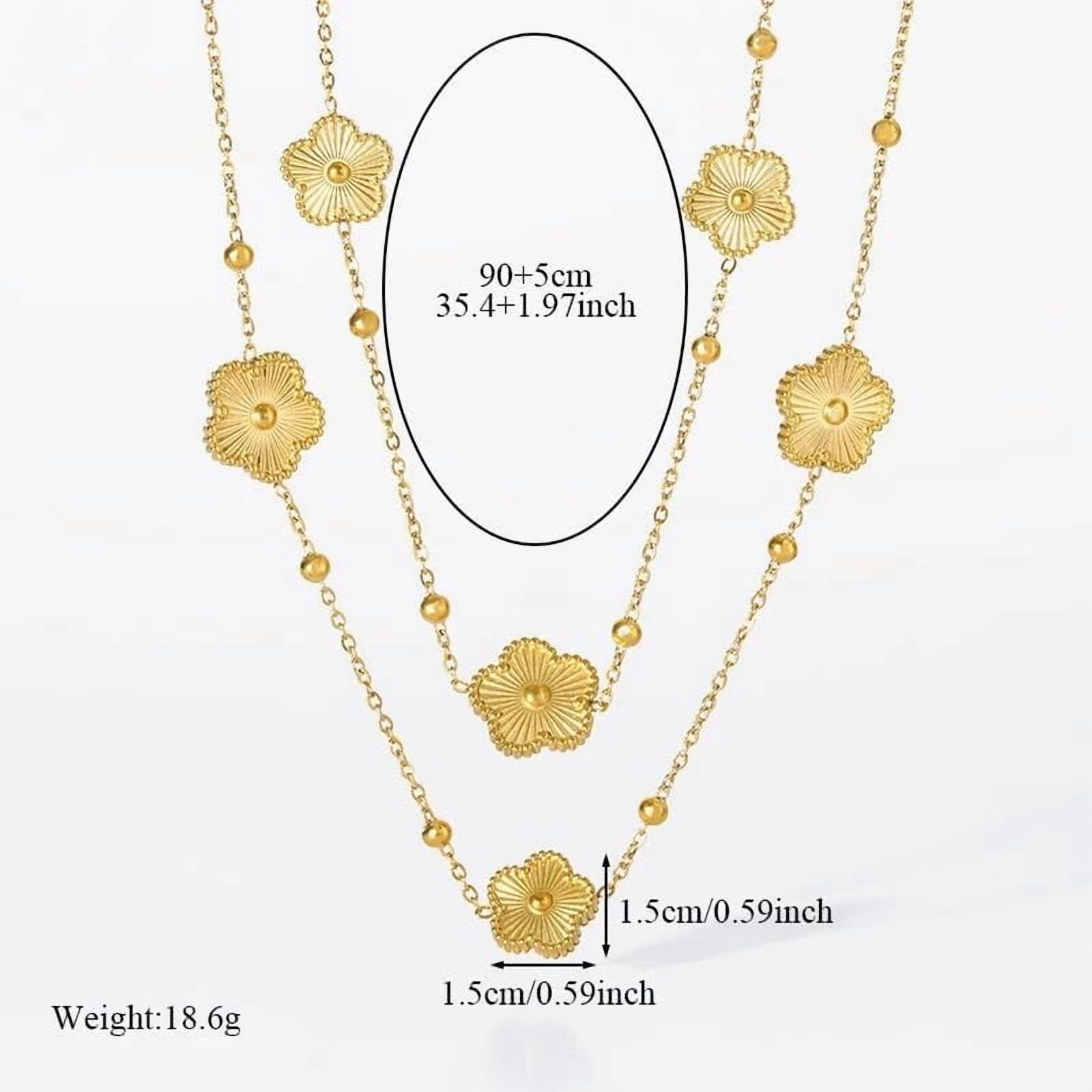 Clover Jewelry Set 18K Gold Plated Stainless Steel Necklace with Flower Design Four leaf clover for Women, Elegant Four Leaf Clover Necklace Floral Style Jewelry