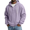 thumbnail image 2 of Men's Hoodies Pullover Waffle Knit Button Hooded Sweatshirts Drawstring Loose Fit Athletic Workout Plain Shirts, 2 of 5