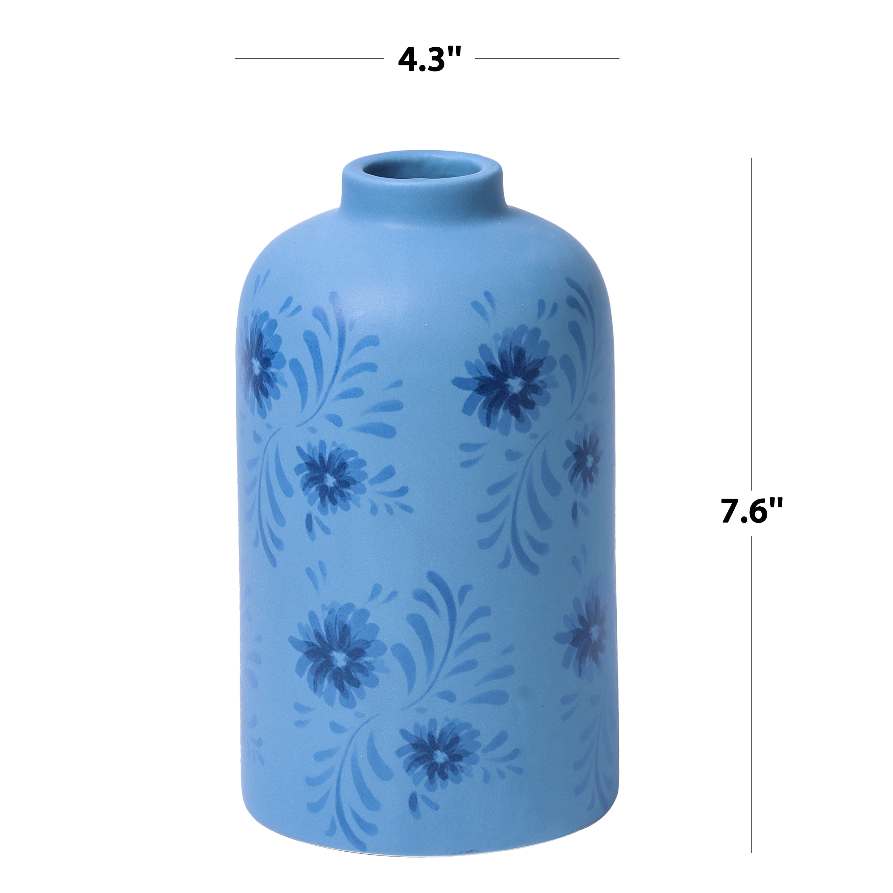 Mainstays By Becky G. & Alejandra Tall 7.6" Blue Flower Decorative Ceramic Vase