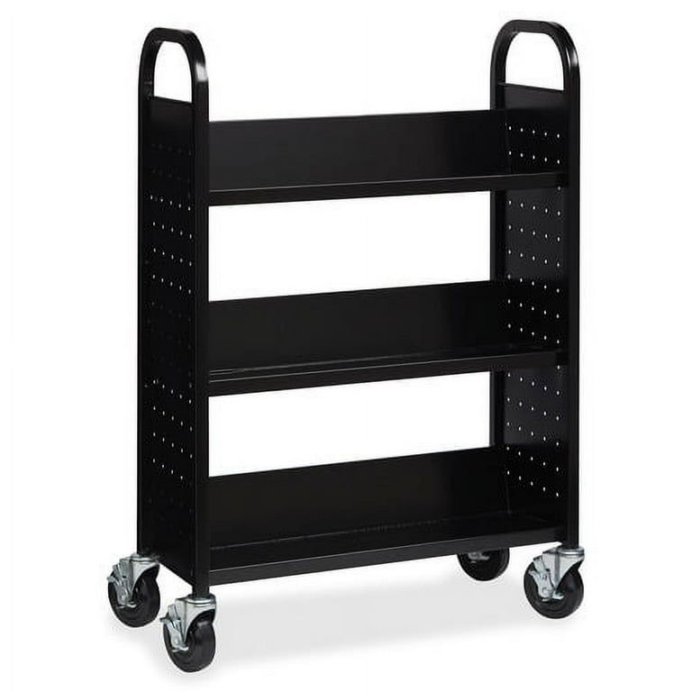 Lorell Single-sided Book Cart - 3 Shelf - Round Handle - 5 Lorell Single-sided Book Cart - 3 Shelf - Round Handle - 5