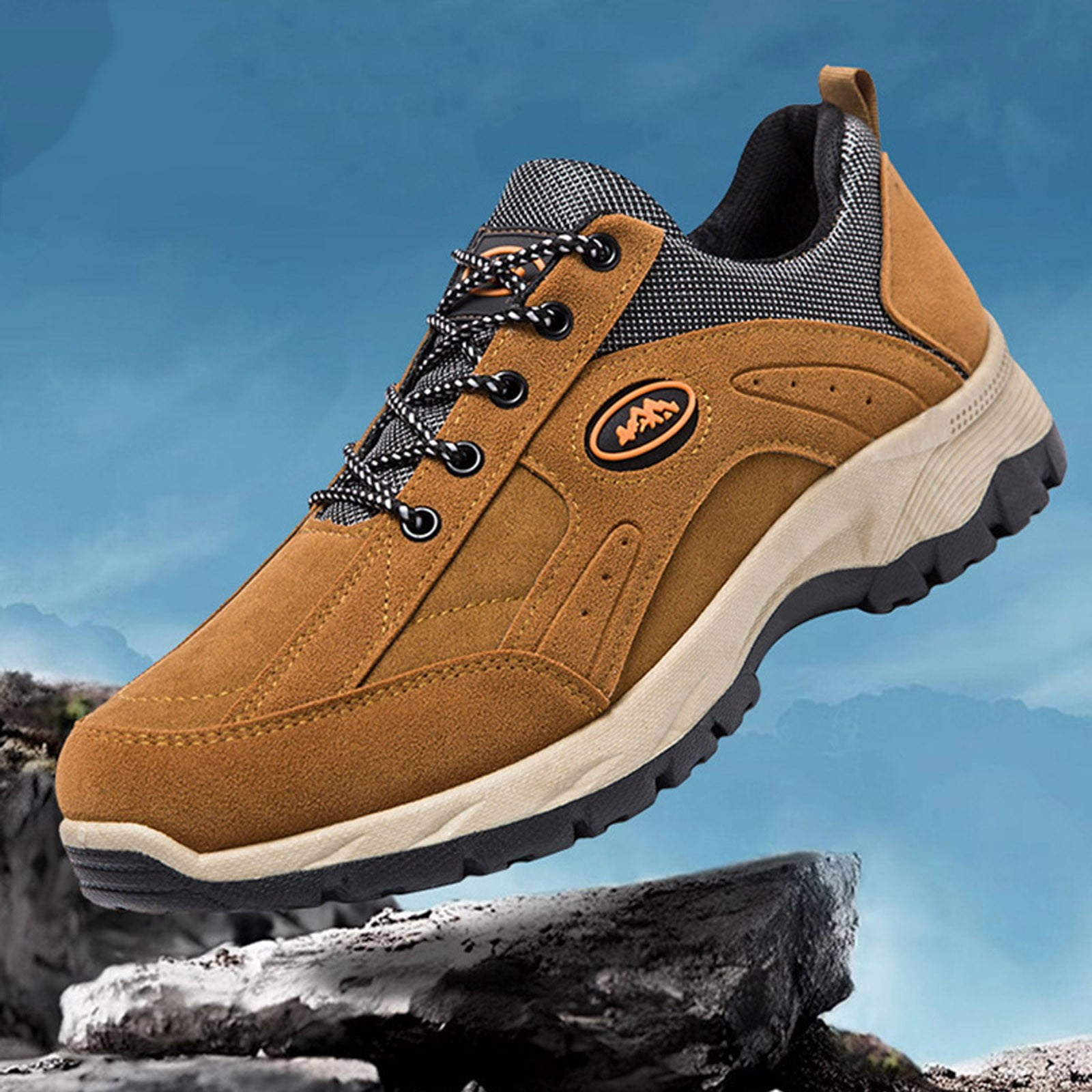 Mepaouo Men's Waterproof Hiking Shoes Lightweight Breathable Trekking Trails Outdoor Shoes(Coffee,9)