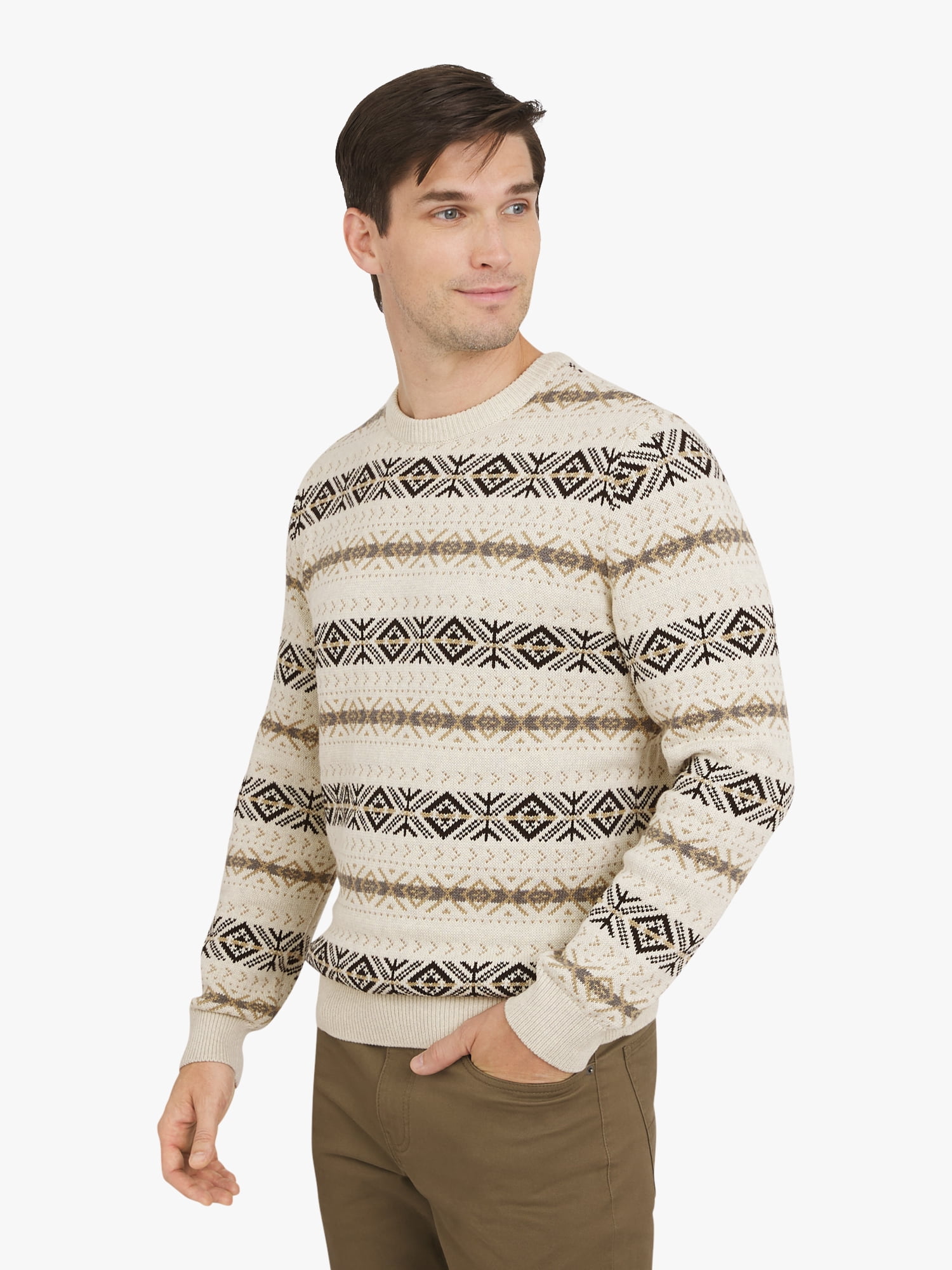 Chaps Men's & Big Men's Long Sleeve Fairisle Crewneck Sweater, Sizes S-3XL