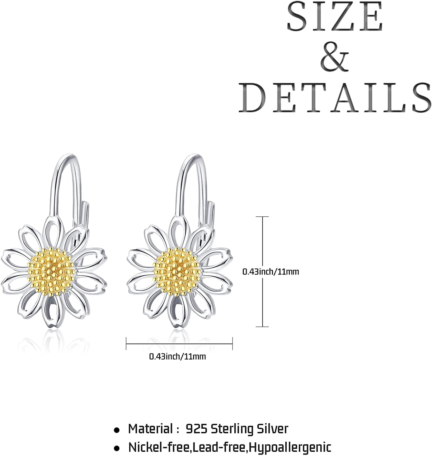 Coachuhhar Daisy Earrings S925 Sterling Silver Sunflower Leverback Earrings Daisy Jewelry Gifts for Women