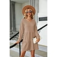 thumbnail image 6 of XCHQRTI Women's V Neck Dress Ruffle Sleeves Long Sleeves Dress Tighten Waist Solid Color Dress, 6 of 8
