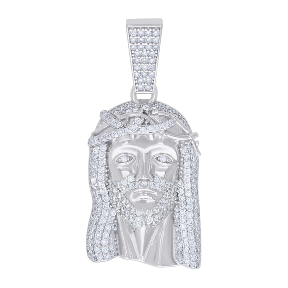 925 Sterling Silver Moissanite Jesus Face Pendant Religious Charm 1.34 Ct.
