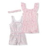 Young Hearts Toddler Girl 2 Pack Stripe Unicorn Rompers w/ Headband (2T-4T)