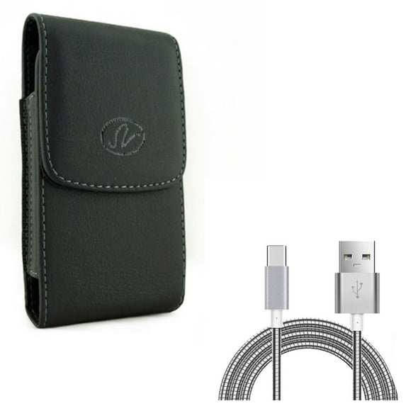 For Galaxy A54 /A53 /A33 - Case Belt Clip w Metal USB Cable, Leather Holster Cover, 6ft Type-C Charger Cord for Samsung Galaxy A54 /A53 /A33 5G