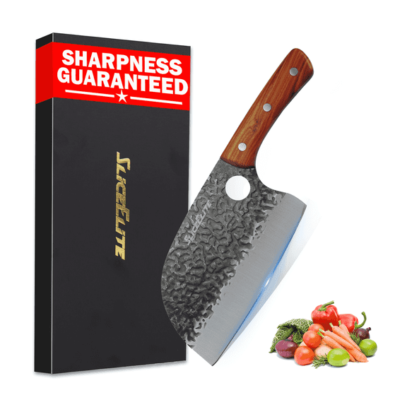 SliceElite 7-Inch Serbian Chef Knife Hand Forged High Carbon Steel Meat Cleaver Butcher Knife for Meat Vegetables BBQ Cooking with Gift Box
