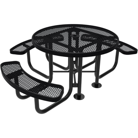 Coated Outdoor Furniture Heavy-Duty Portable ADA-Compliant Outdoor Picnic Table with Umbrella Hole, Expanded Metal Patio Dining Furniture Made in America (46" Round Top, Black)