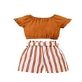 thumbnail image 4 of Toddler Girl Summer Outfits Set  Short Sleeve Button Down Crop Top Striped Shorts with Belt MHX, 4 of 5