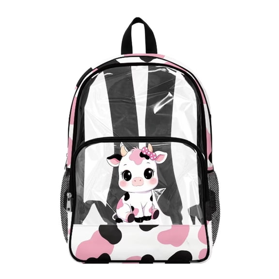 Xoenoiee Cow Bow Print Kids Clear Backpack for Girls See Through Preschool Kindergarten Elementary School Backpack Transparent Bookbag Schoolbag Daypack with Adjustable Padded Straps