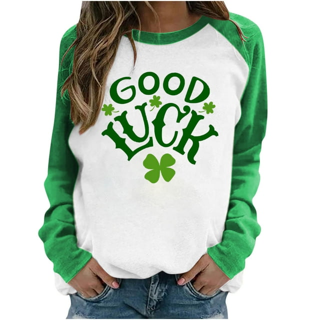 Chandails en Molleton pour Femmes Col Rond Vert Manches Longues Raglan T-Shirts Imprimé Gnome Tendance Graphiques
