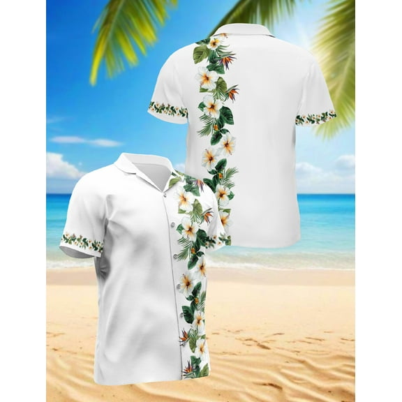 Bird of Paradise Hibiscus Floral Hawaiian Shirt for Men,Vintage Style, Button Down Summer Beach Short Sleeve, S-5XL
