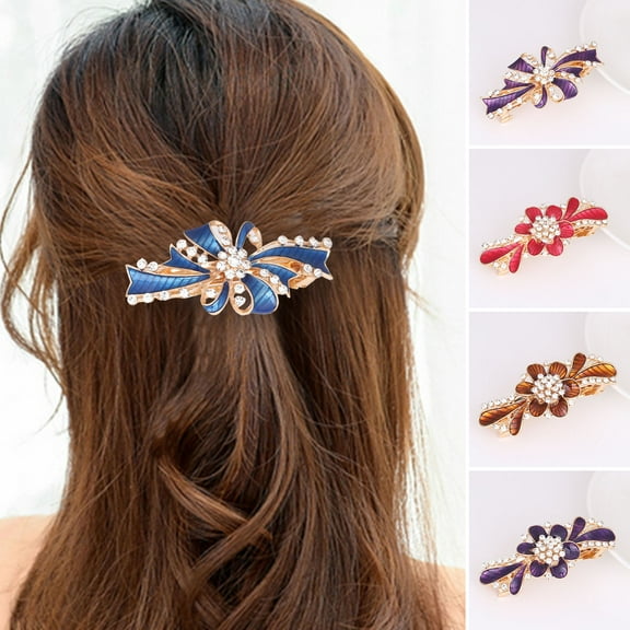 Happy date 4pcs Non-Slip Elegant Fine Craftsmanship Hair Barrette Sweet Shining Rhinestone Flower Spring Hairpin Hair Styling Accessories