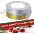 thumbnail image 2 of 2 rollos de 25 cintas anchas con purpurina (2 cm doradas, plateadas) Cintas doradas Cintas navideñas Cintas decorativas para envolver regalos, hacer lazos y coronas, 2 of 5