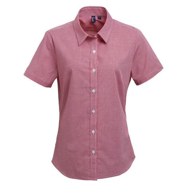 Premier Chemise en Coton à Micro-Carreaux à Manches Courtes pour Femmes