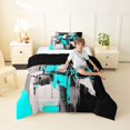 thumbnail image 4 of Homewish Blue Abstract Twin Comforter Sets,Contemporary Art Bedding Set,Black Reversible,2-Piece,1 Comforter and 1 Pillowcase, 4 of 7
