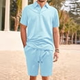 thumbnail image 2 of New Fashion Sets Men's Leisure Tracksuit Set Sports Casual Short Sleeve Solid Color Polo Shirt+Shorts Streetwear 2 Piece Suits, 2 of 5