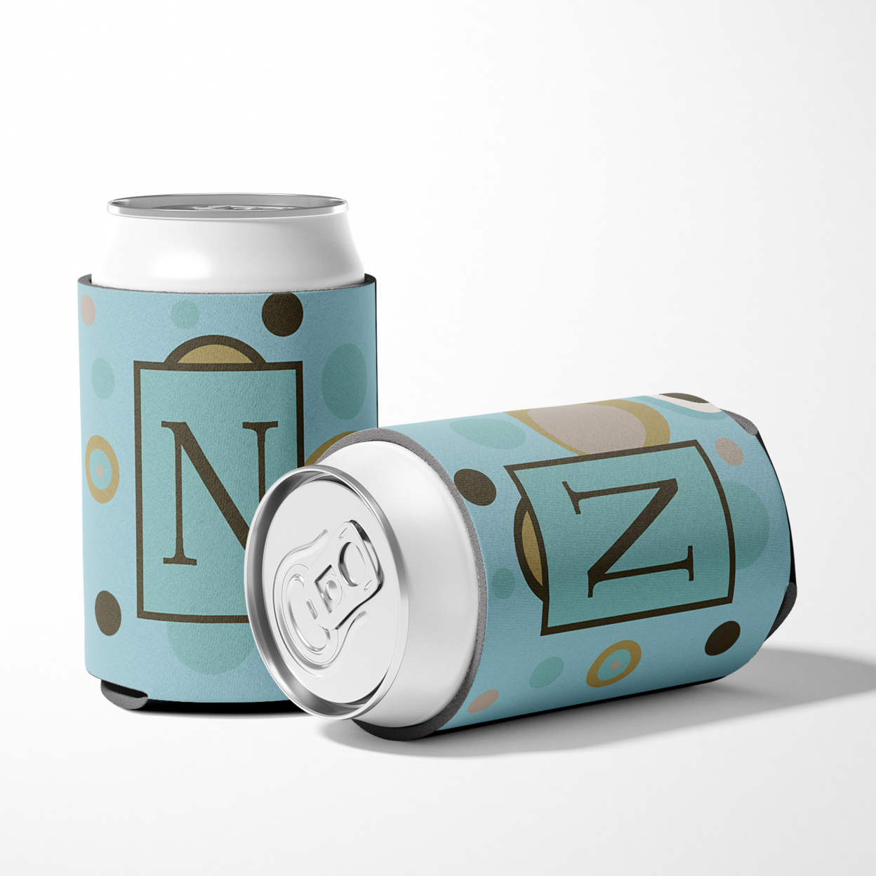 Letter N Initial Monogram - Blue Dots Can or Bottle Hugger