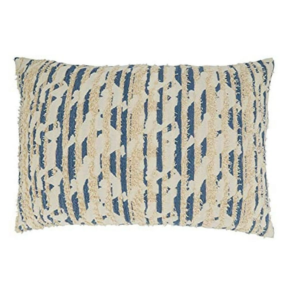 Fennco Styles Modern Textured Cotton Decorative Throw Pillow 16" W x 24" L - Blue Woven Cushion for Home, Couch, Bedroom, Living Room and Office Décor