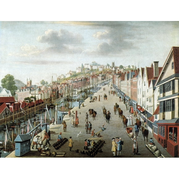 Monomay, Quai Large. /N'Broad Quay, Bristol.' Huile, Début XVIIIe Siècle, par Peter Monomay. Affiche Imprimée par (24 x 36)