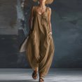 thumbnail image 2 of Cotton Linen Jumpsuits for Women Loose Casual Summer Outfits Dressy Sleeveless Pants Rompers with Pockets, 2 of 5