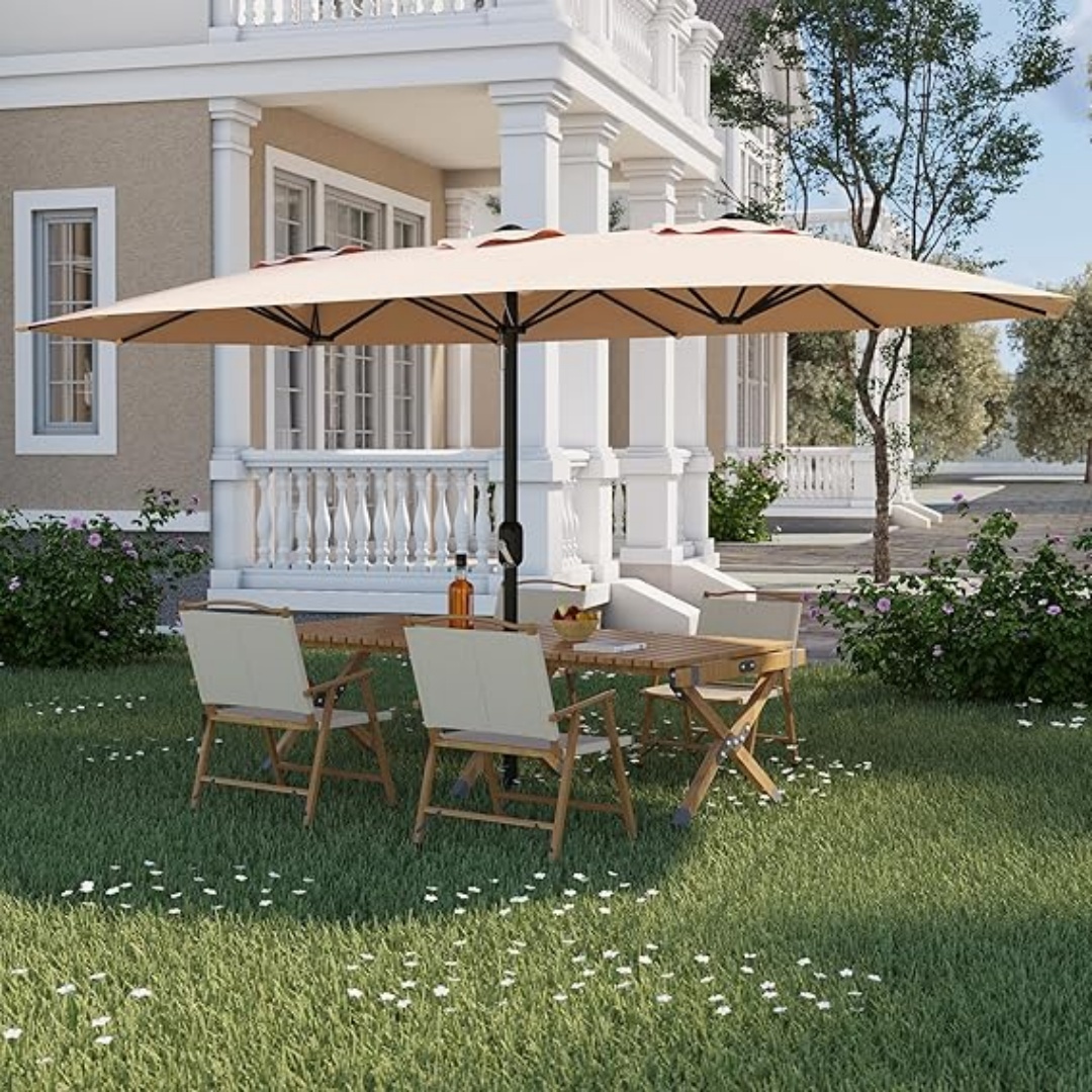 13FT Outdoor Umbrellas for Patio, Double-Sided Rectangular Patio Umbrella Market Umbrella with Base Waterproof and Windproof Fade Resistant Canopy for Deck Pool Garden Backyard