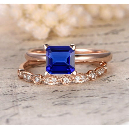 1.25 carat Blue Sapphire and diamond Halo Bridal Set in 10k Rose Gold: On Under Dollar