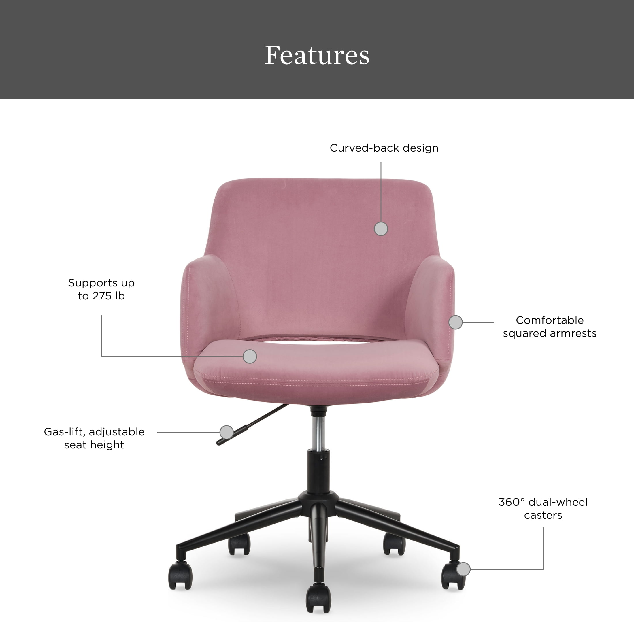 Better Homes & Gardens Lillian Office Chair, Rose