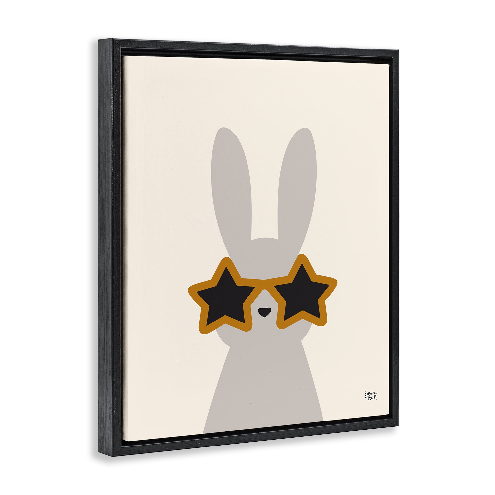 Stupell Industries Bunny & Star Sunglasses Animals Painting Black Floater Framed Canvas Art Print Wall Art, 17 x 21