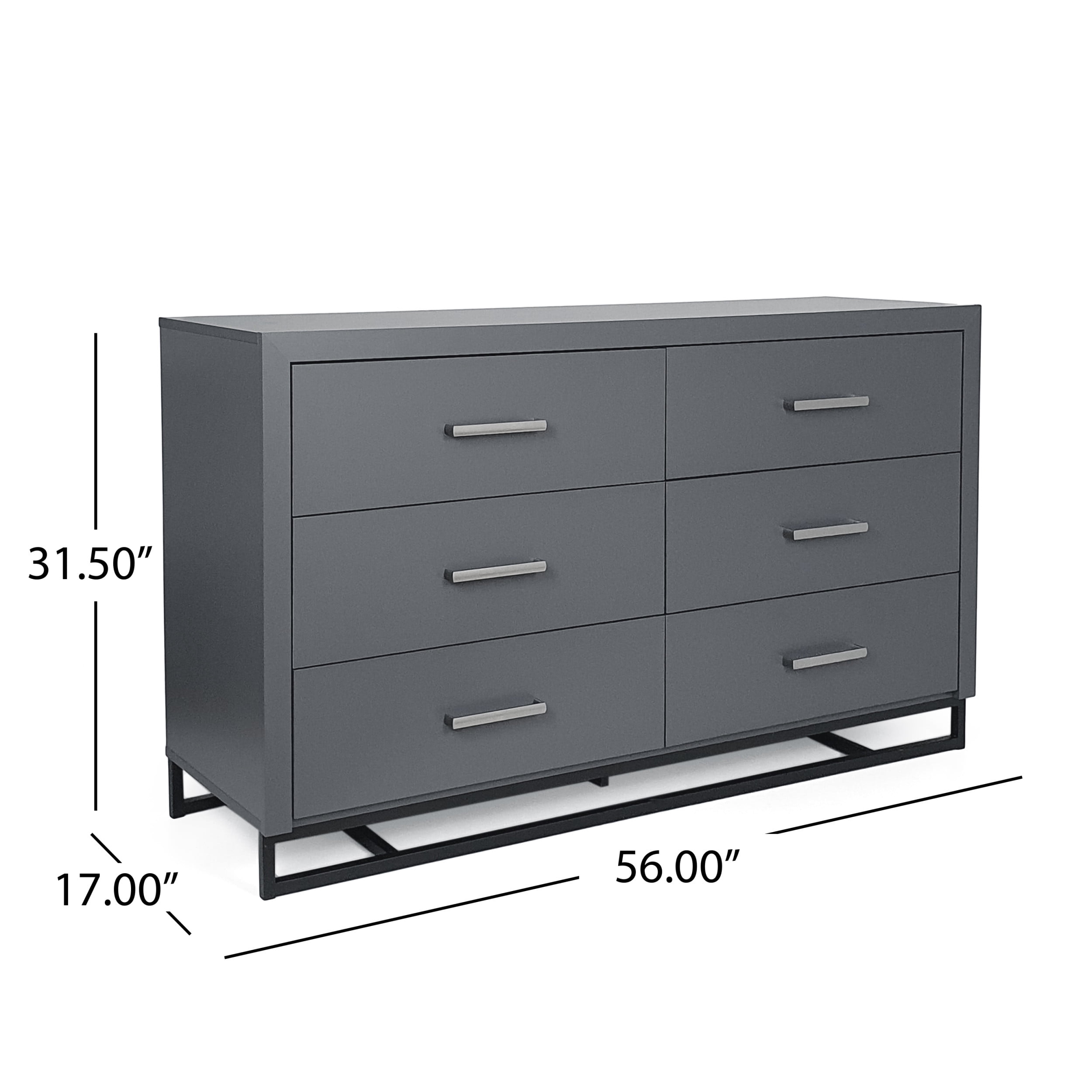 Noble House Cayuga Faux Wood 2 Piece Double Dresser and Nightstand Bedroom Set, Charcoal Gray and Black